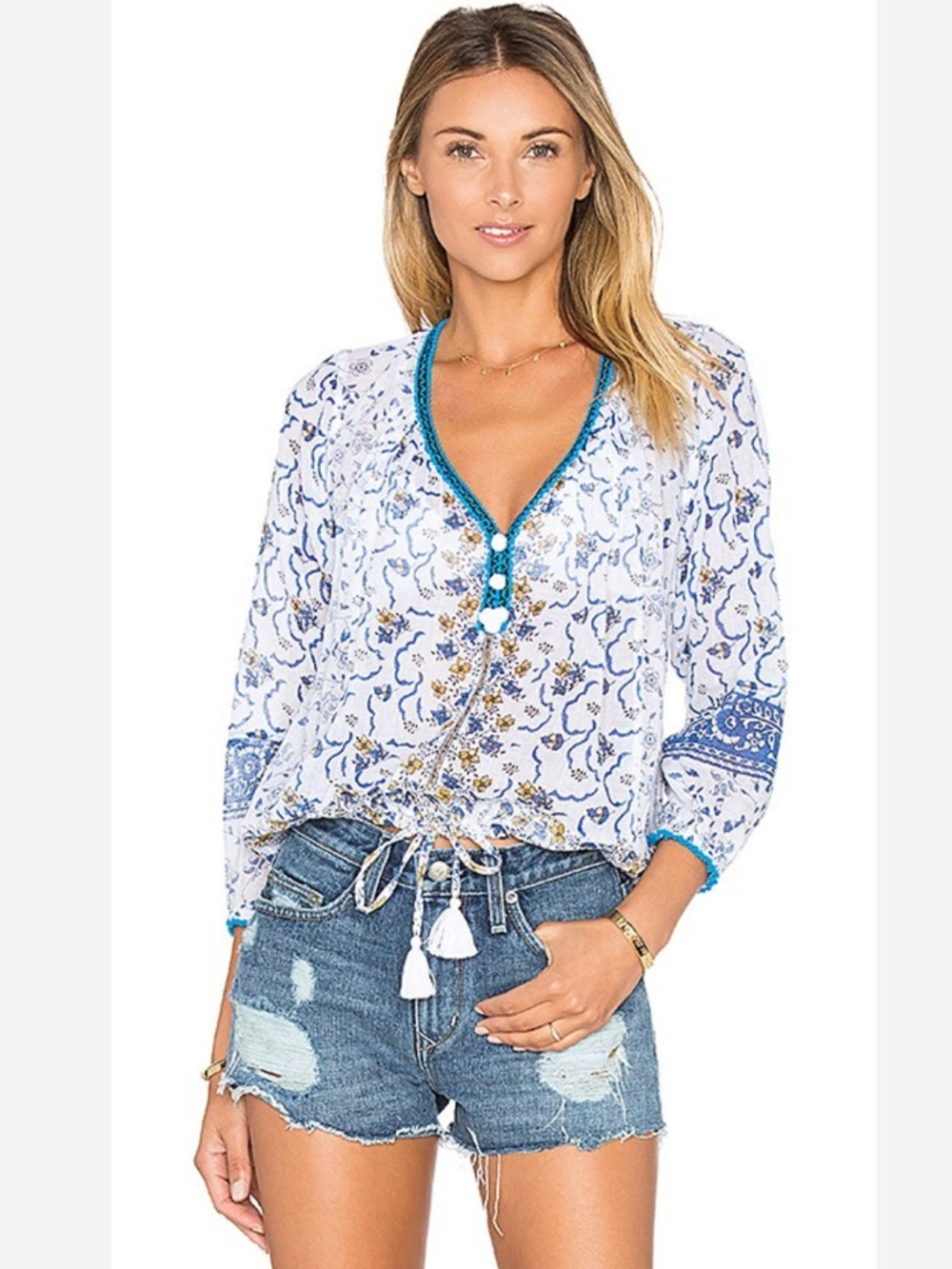 Poupette St. Barth Lara V Neck Tie Waist Top Size 1